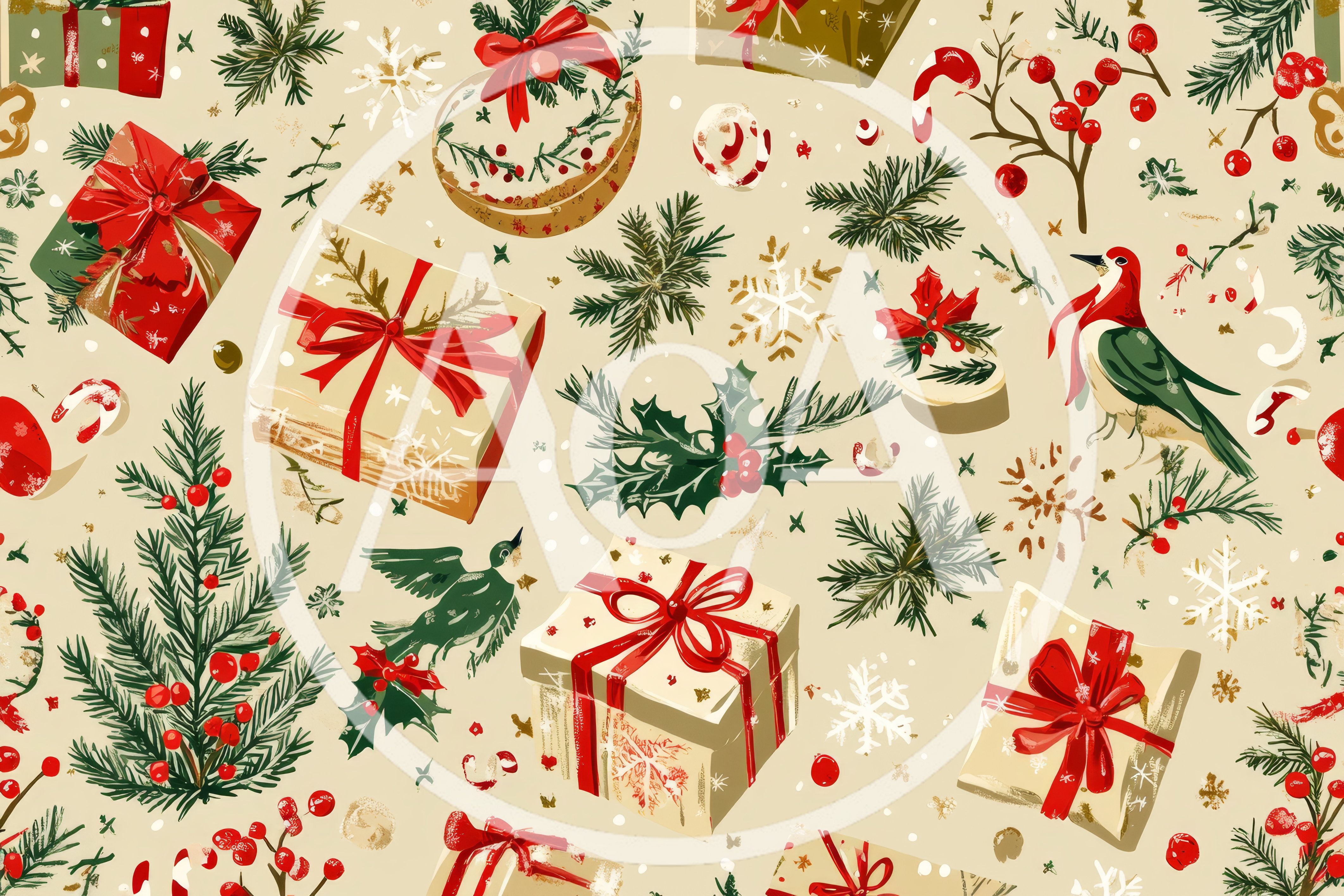Seamless Christmas Pattern With Gifts And Birds
