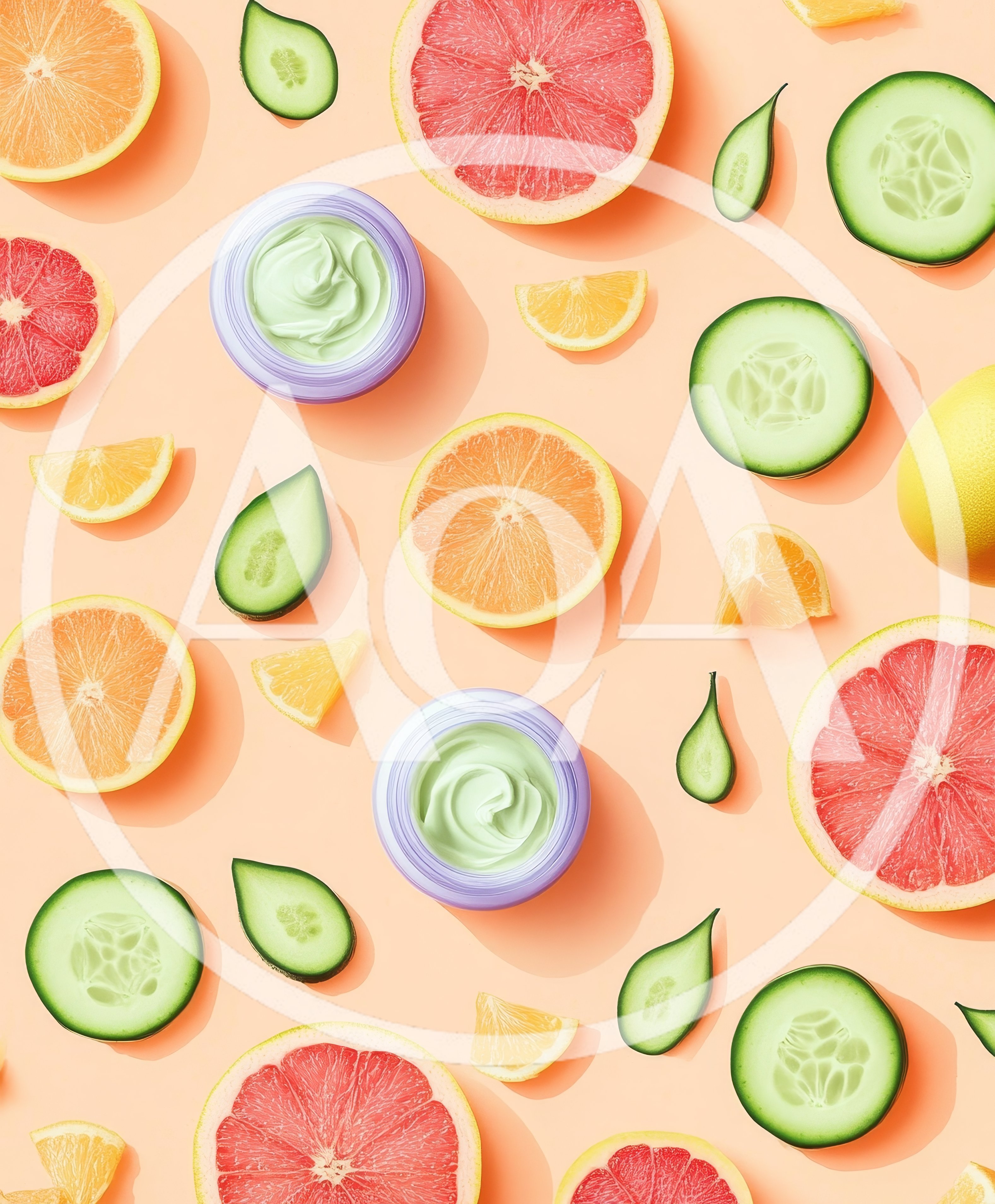 Flat Lay Composition of Skincare Cream and Fresh Fruit