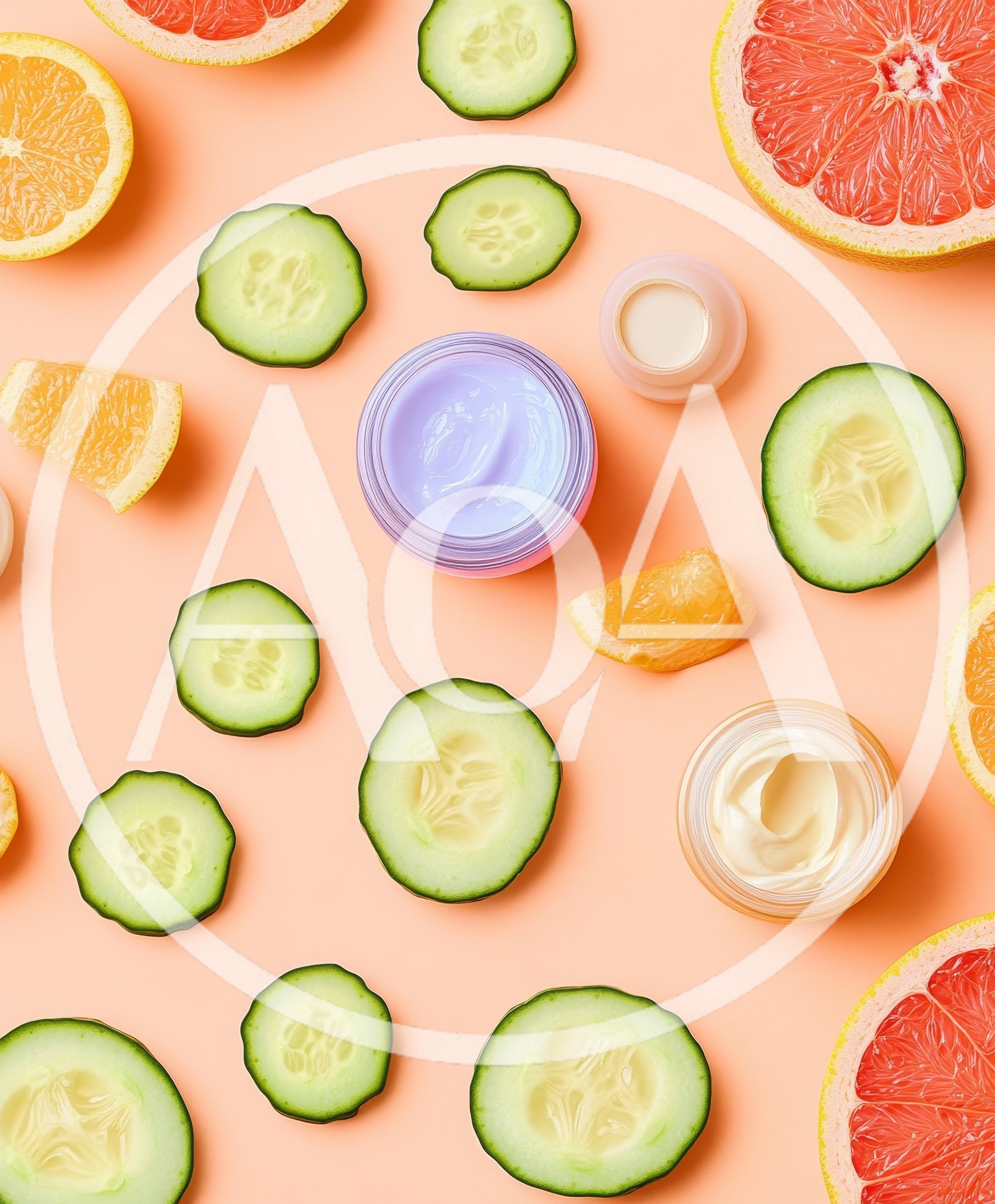 Skincare Products With Fresh Cucumber And Citrus Slices