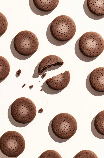 Pattern of Chocolate Cookies on White Background