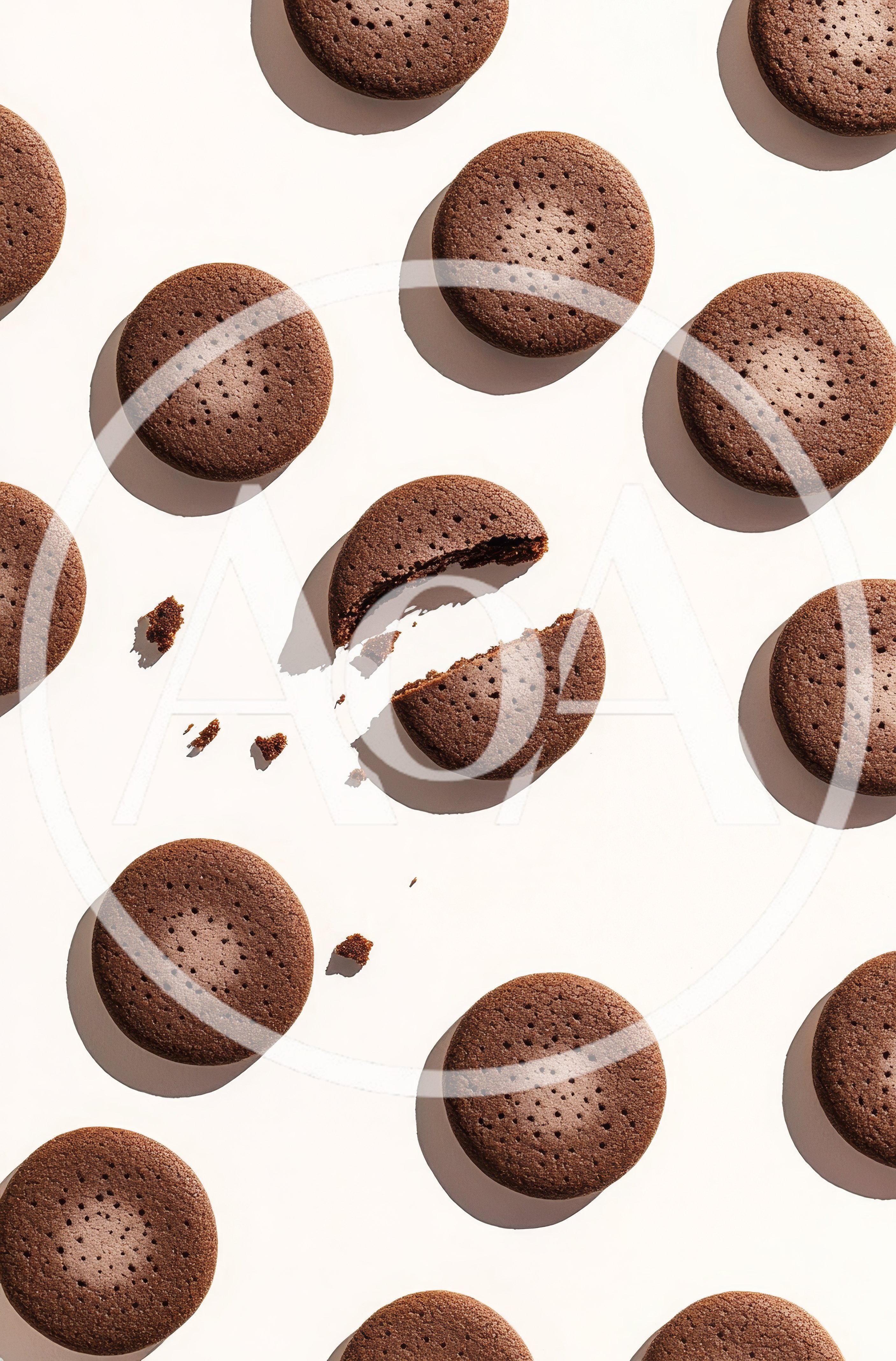 Pattern of Chocolate Cookies on White Background