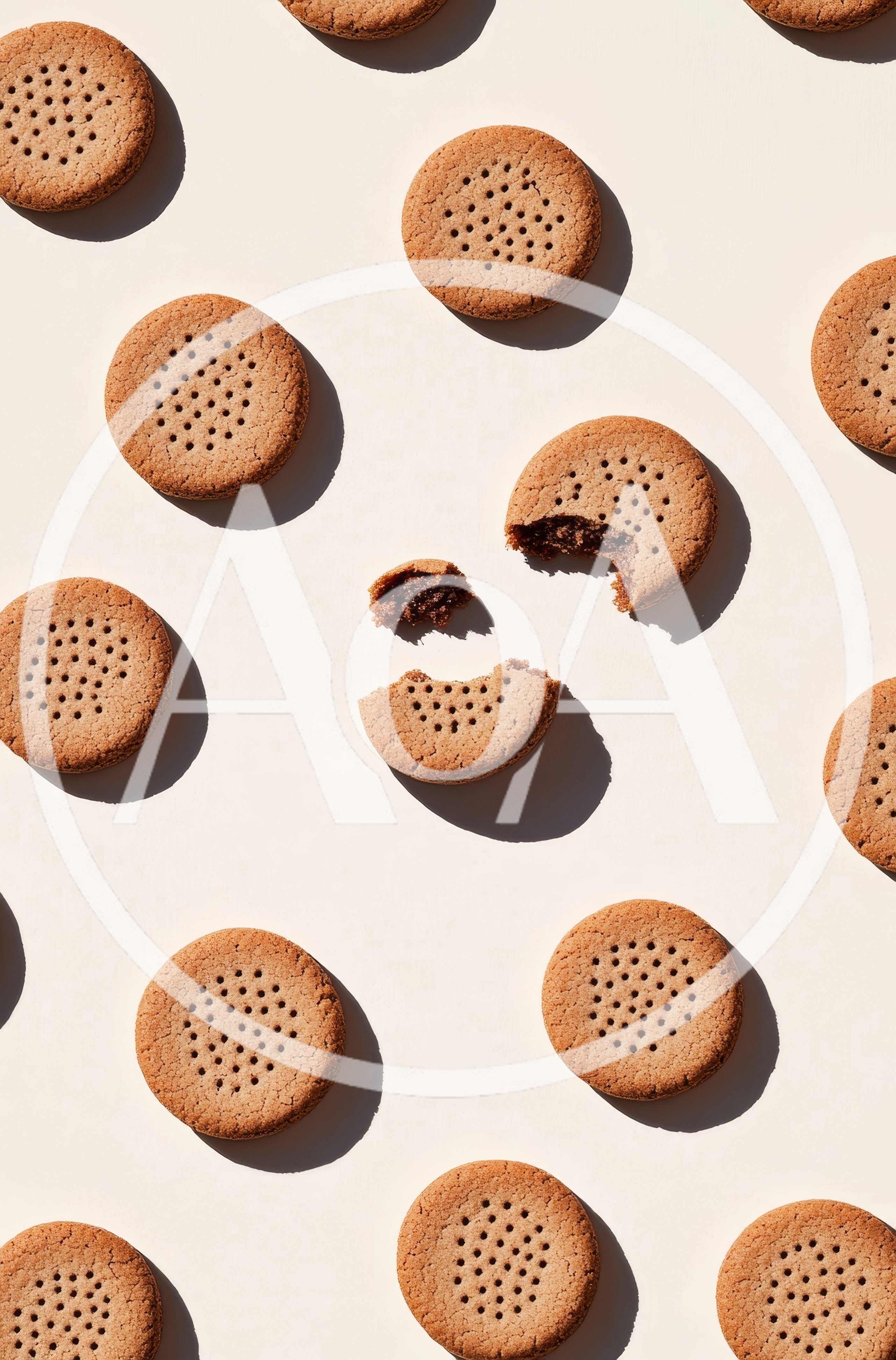 Pattern of Chocolate Sandwich Cookies on Beige Background