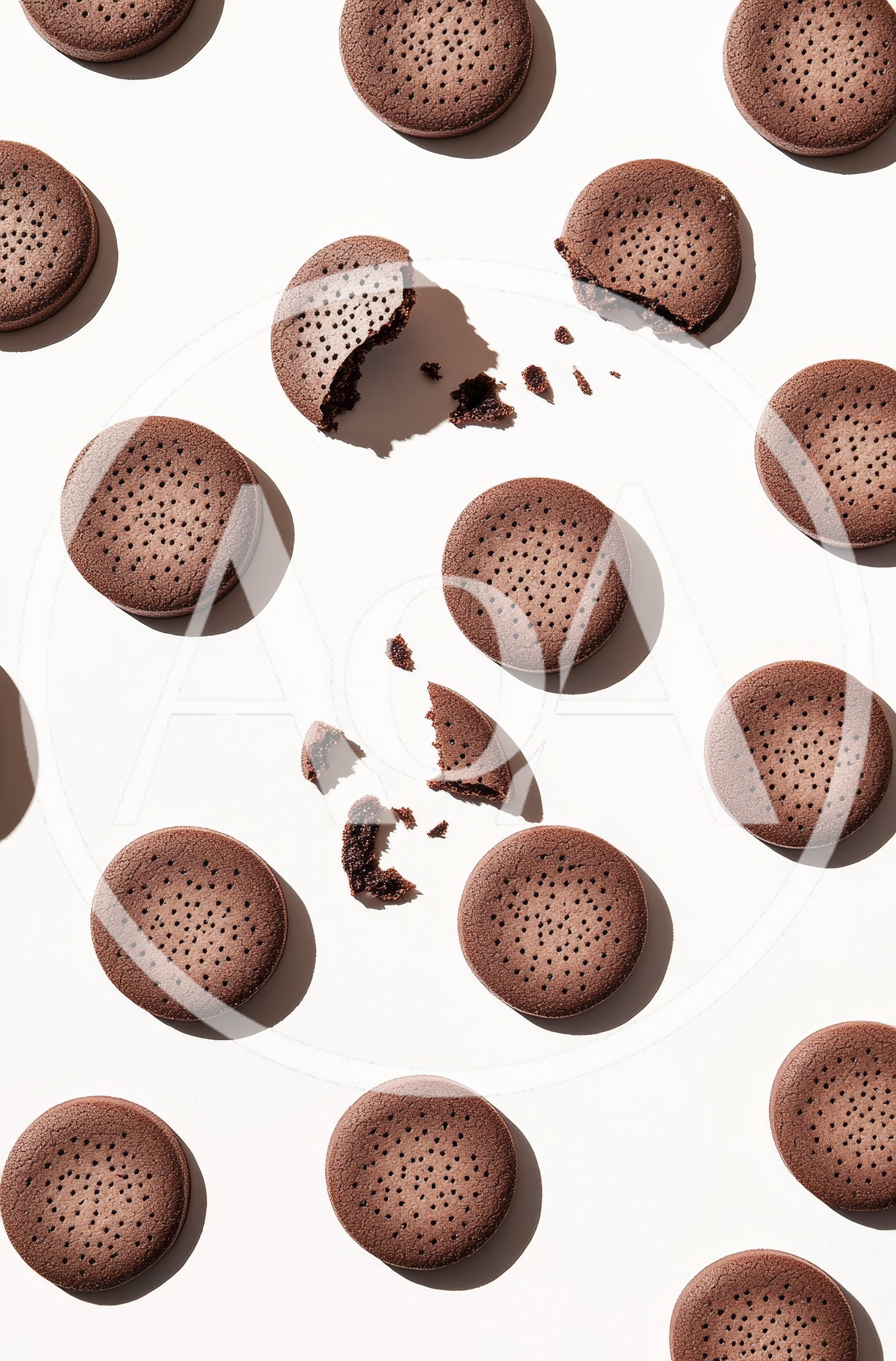 Top View Of Chocolate Cookies On White Background