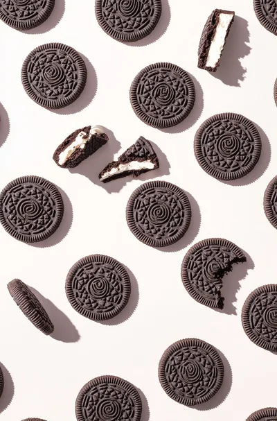 Top View Of Chocolate Sandwich Cookies On White Background