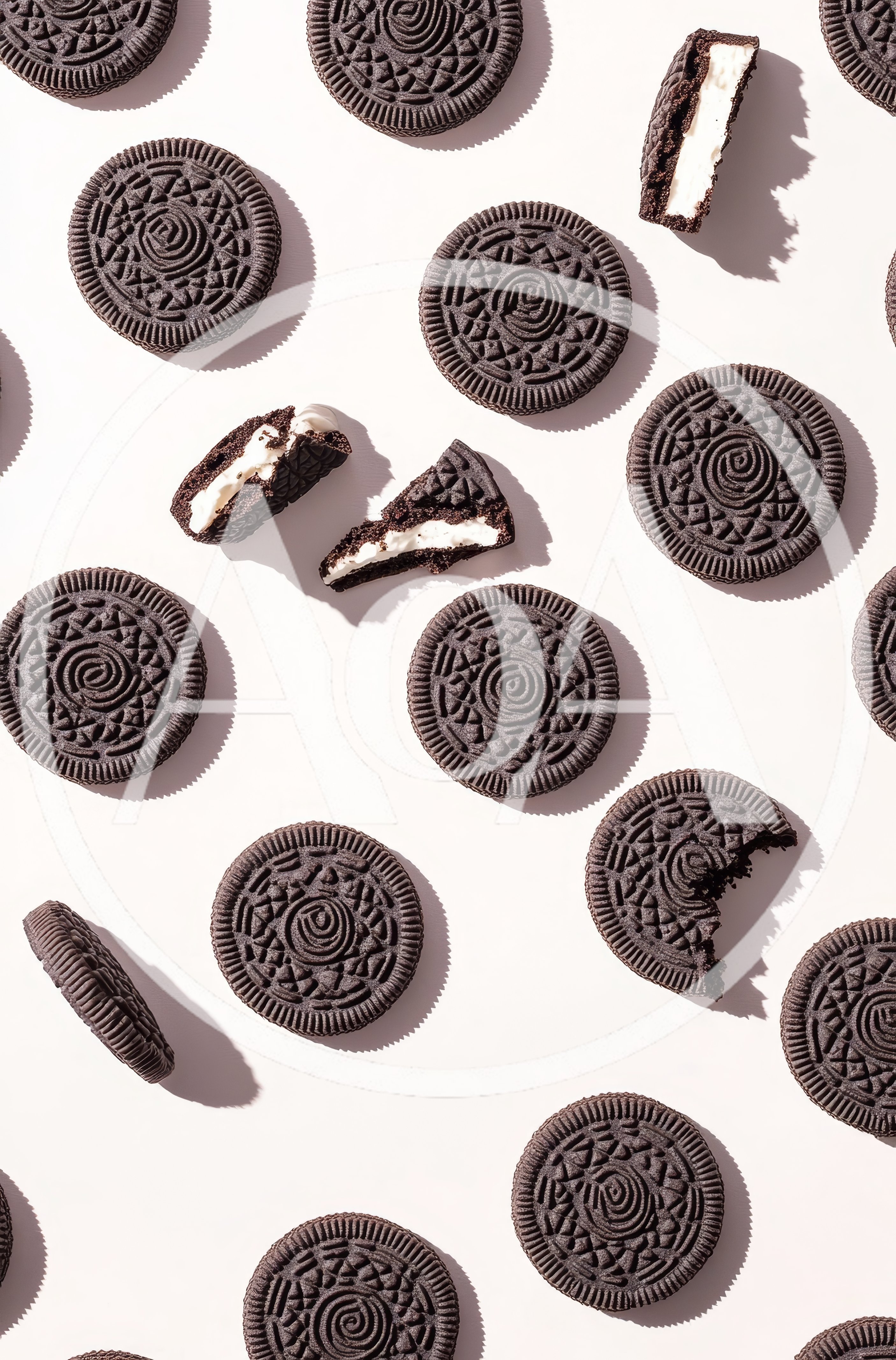 Top View Of Chocolate Sandwich Cookies On White Background