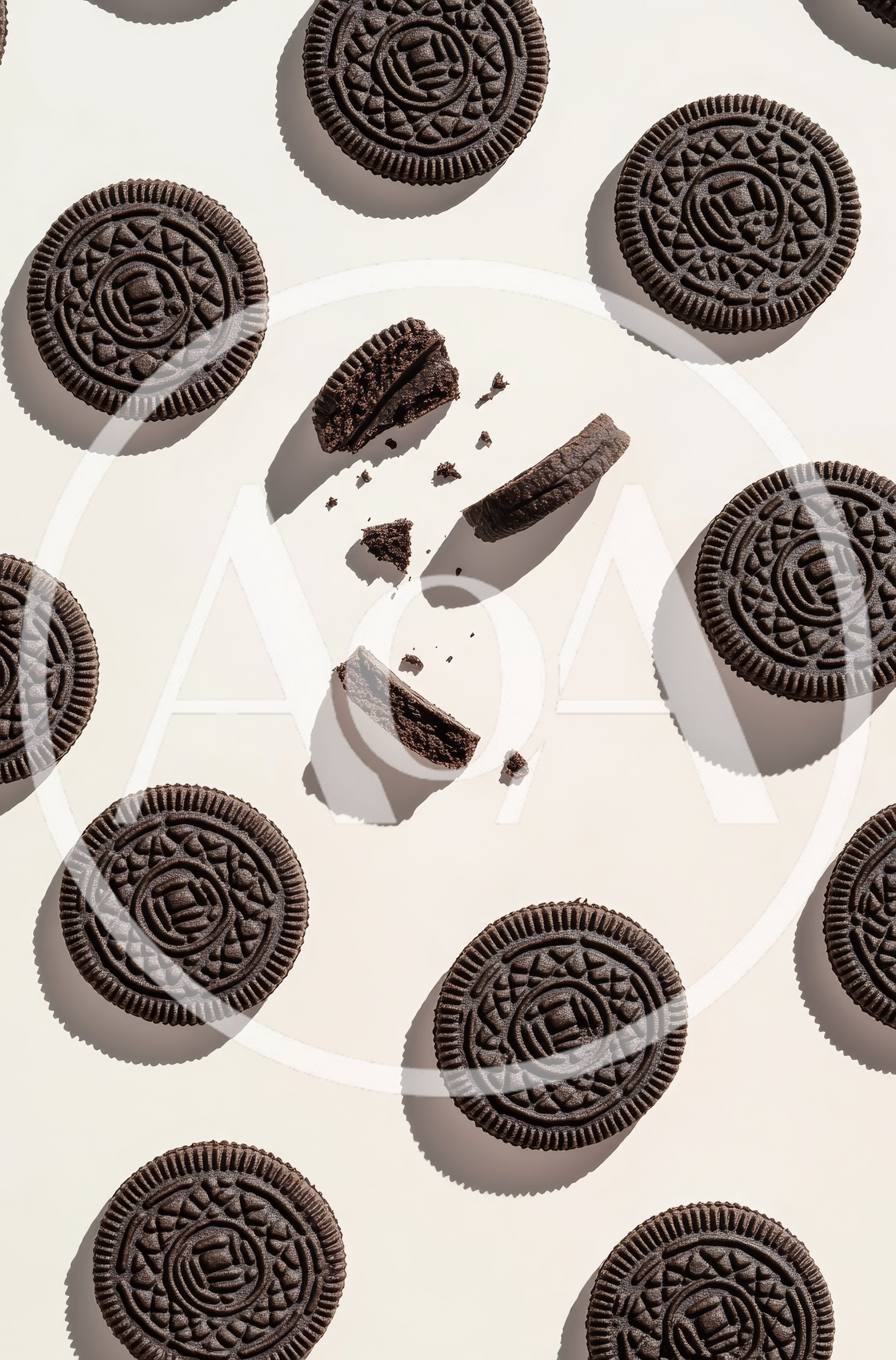 Top View Of Chocolate Sandwich Cookies On White Background