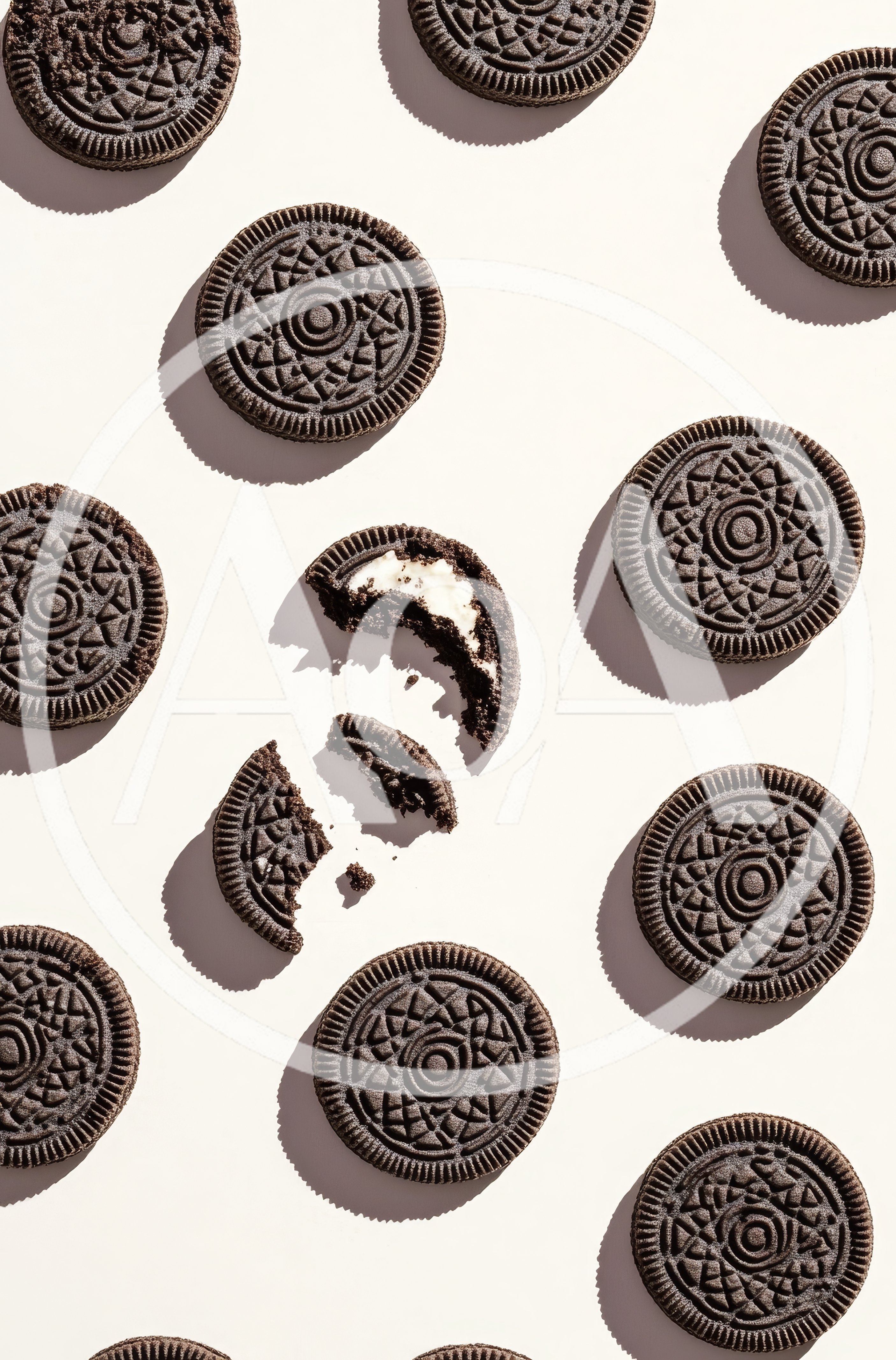 Top View Of Chocolate Sandwich Cookies On White Background