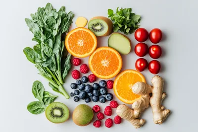 Fresh Healthy Fruits And Vegetables Flat Lay
