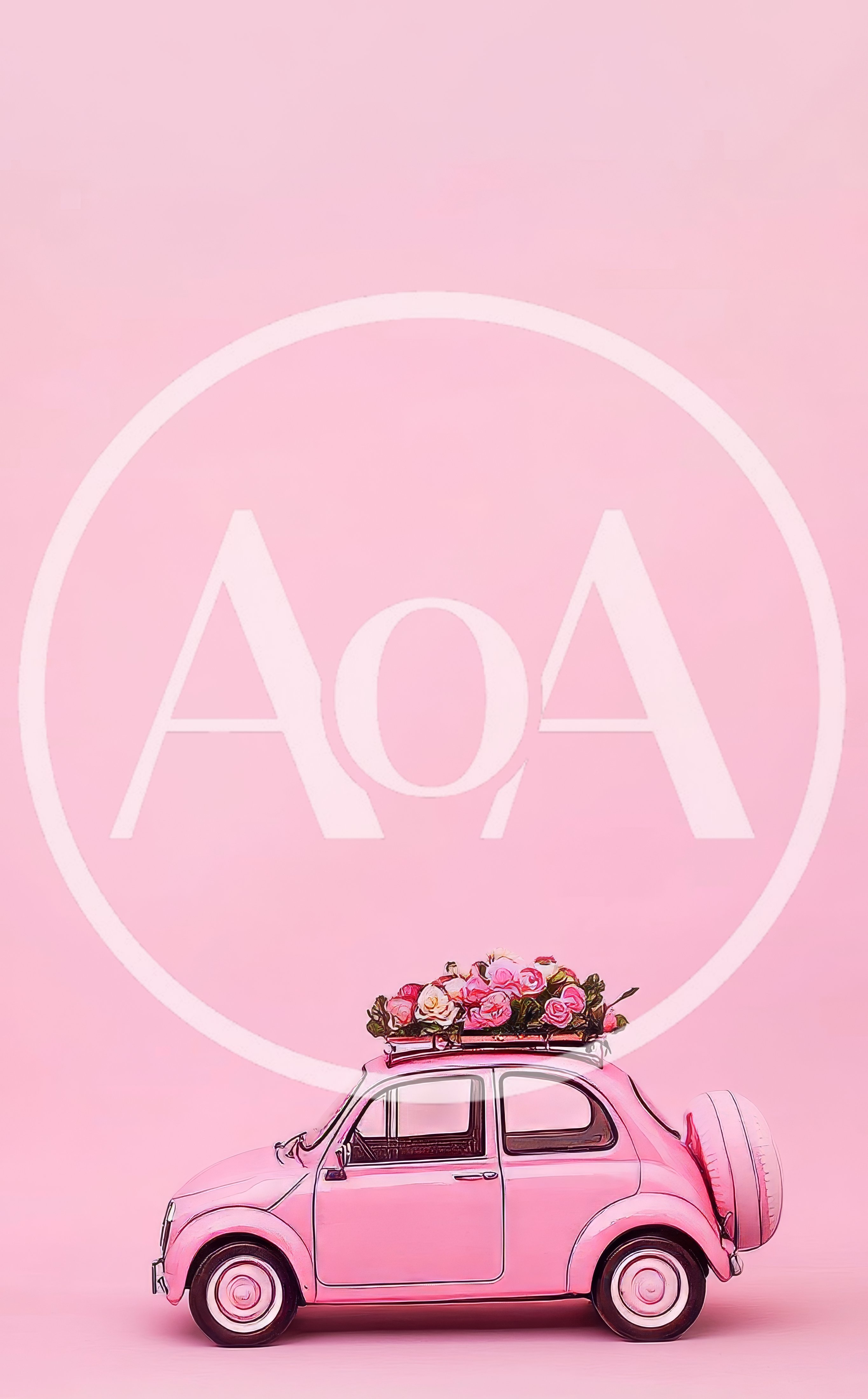 Pink Toy Car With Flower Bouquet On Roof