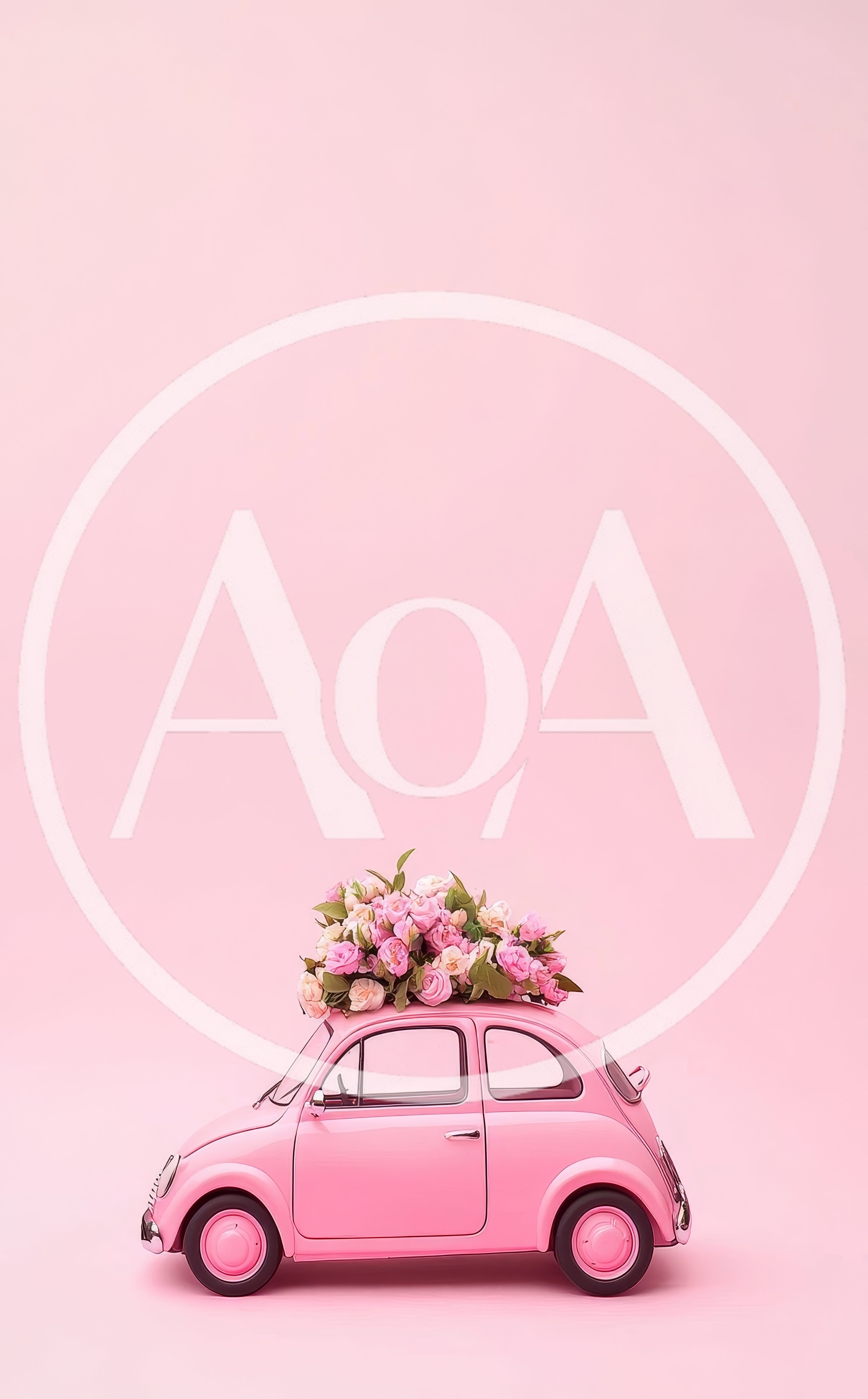 Pink Toy Car Carrying A Bouquet Of Roses