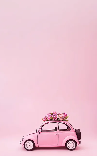 Pink Toy Beetle Car With Flowers On Roof