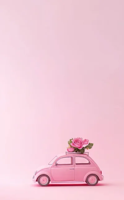 Pink Toy Car Carrying Flowers On Roof