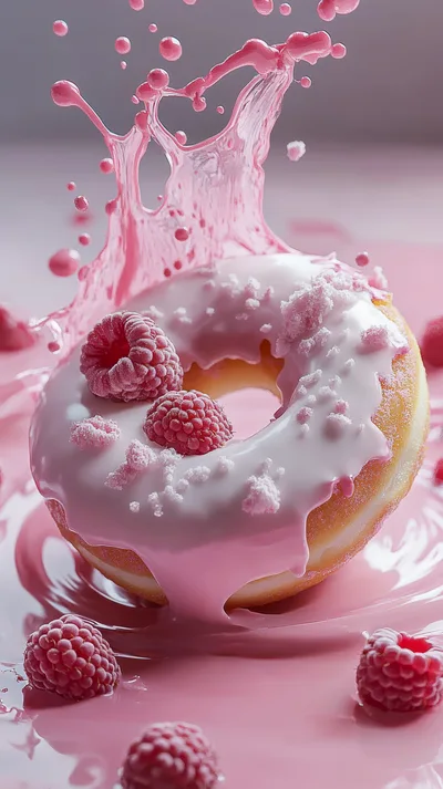 Raspberry Glazed Donut With Pink Splash