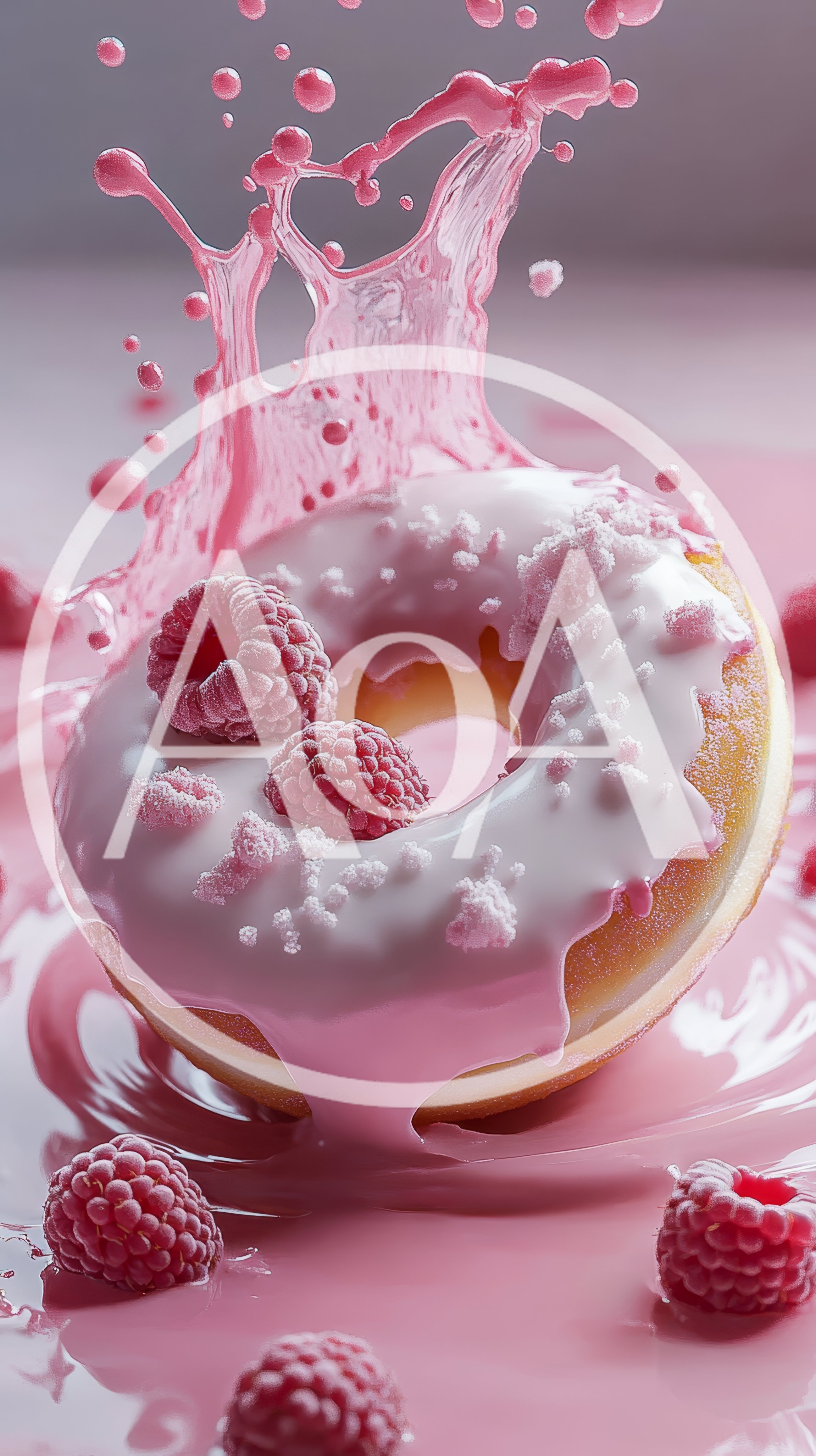 Raspberry Glazed Donut With Pink Splash