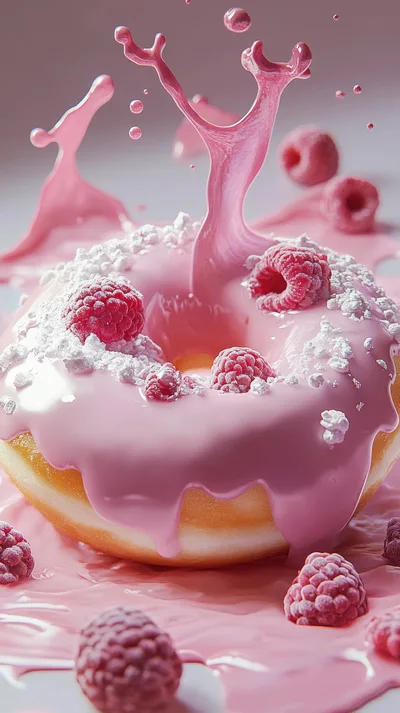 Raspberry Glazed Donut With Splashing Pink Icing