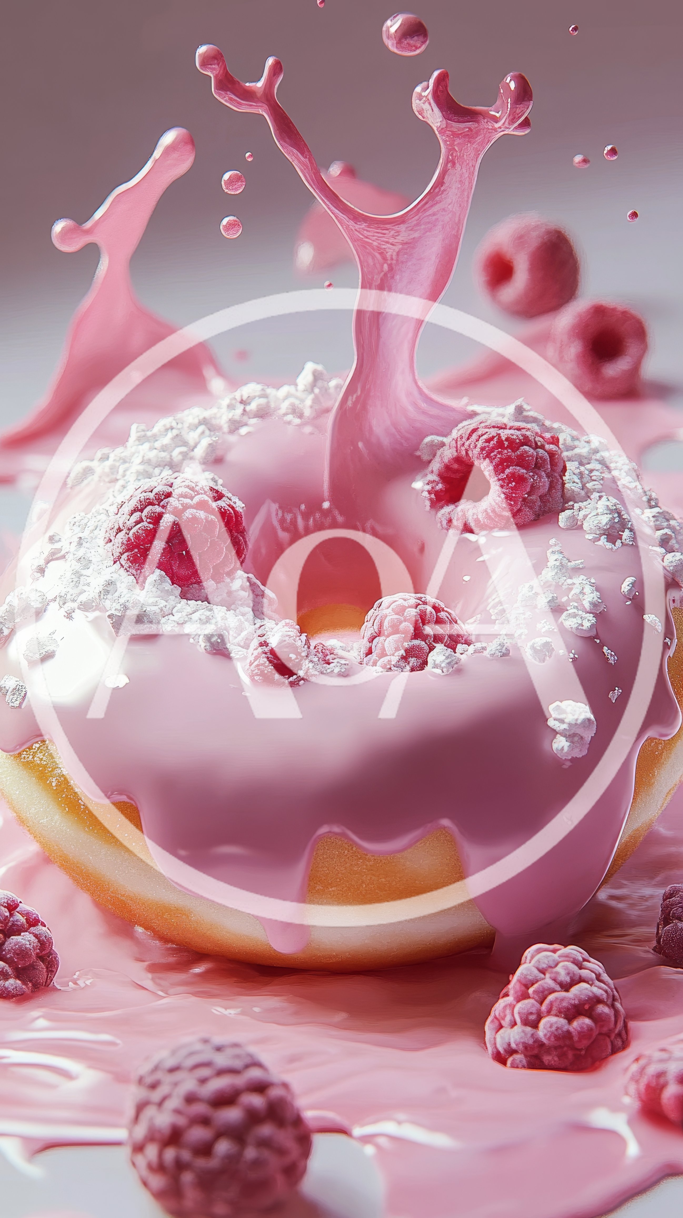 Raspberry Glazed Donut With Splashing Pink Icing