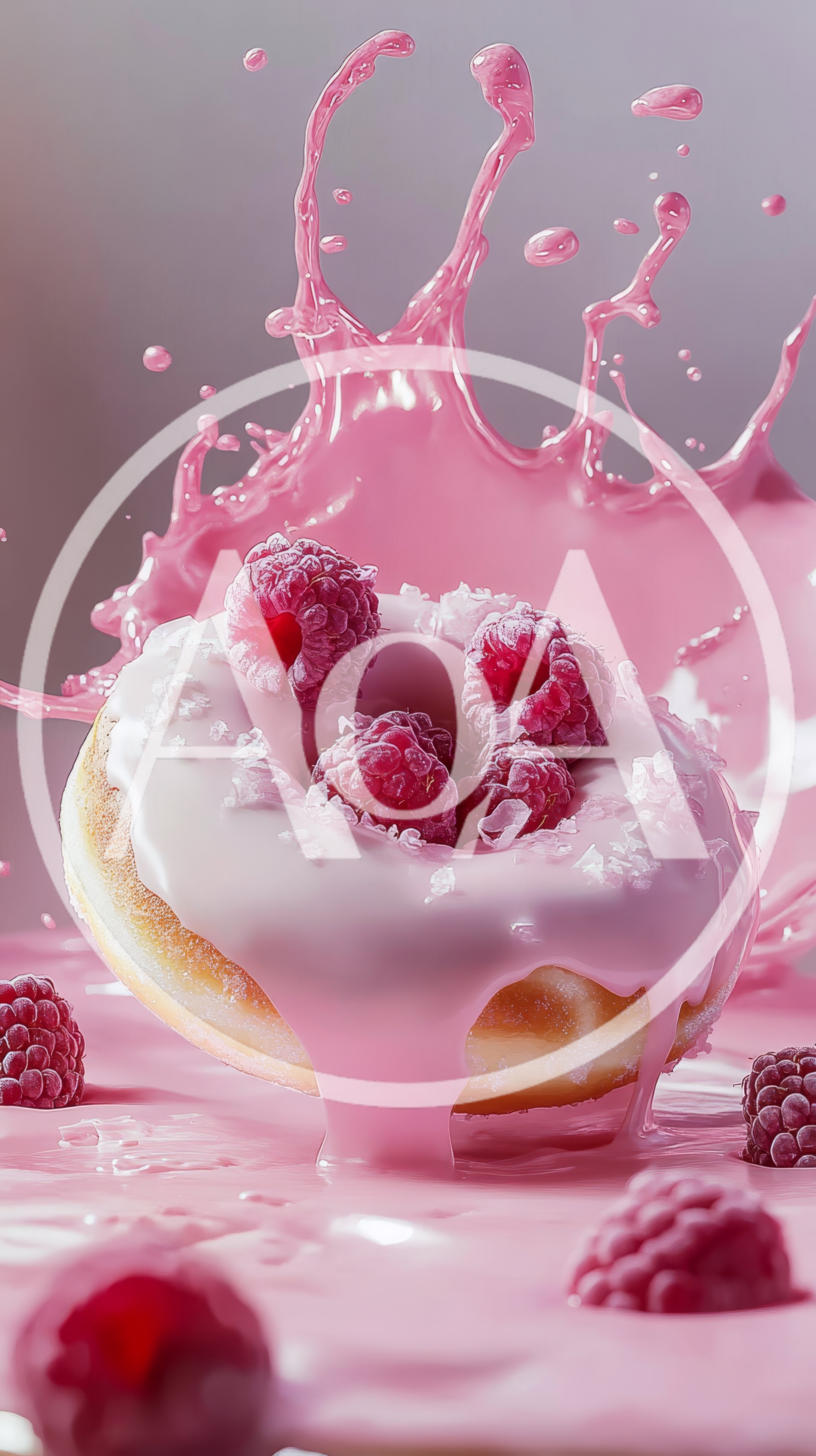 Raspberry Donut With Pink Glaze Splash
