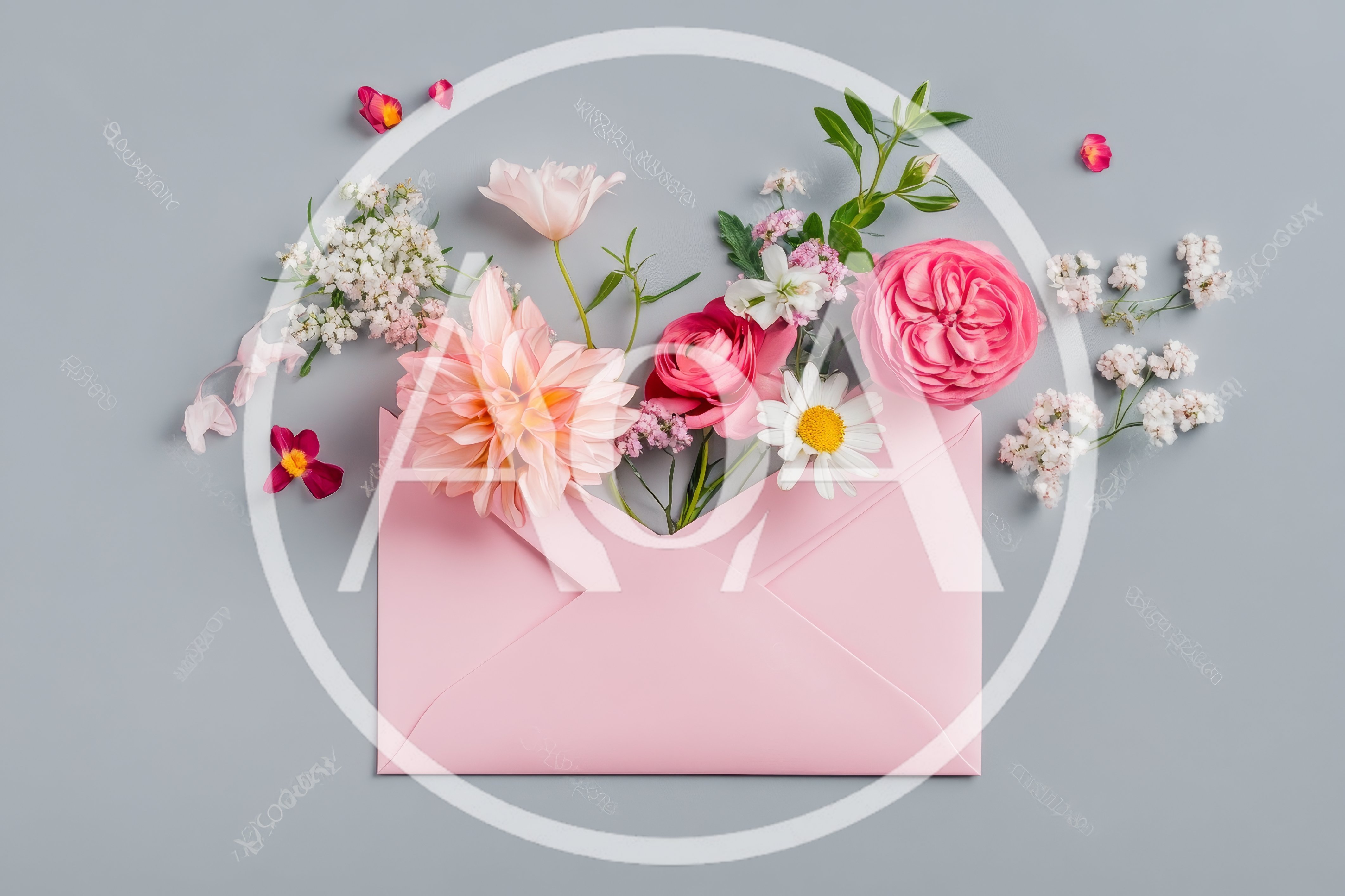 Pink Envelope Filled With Fresh Spring Flowers