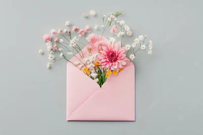 Pink Envelope Filled With Fresh Spring Flowers