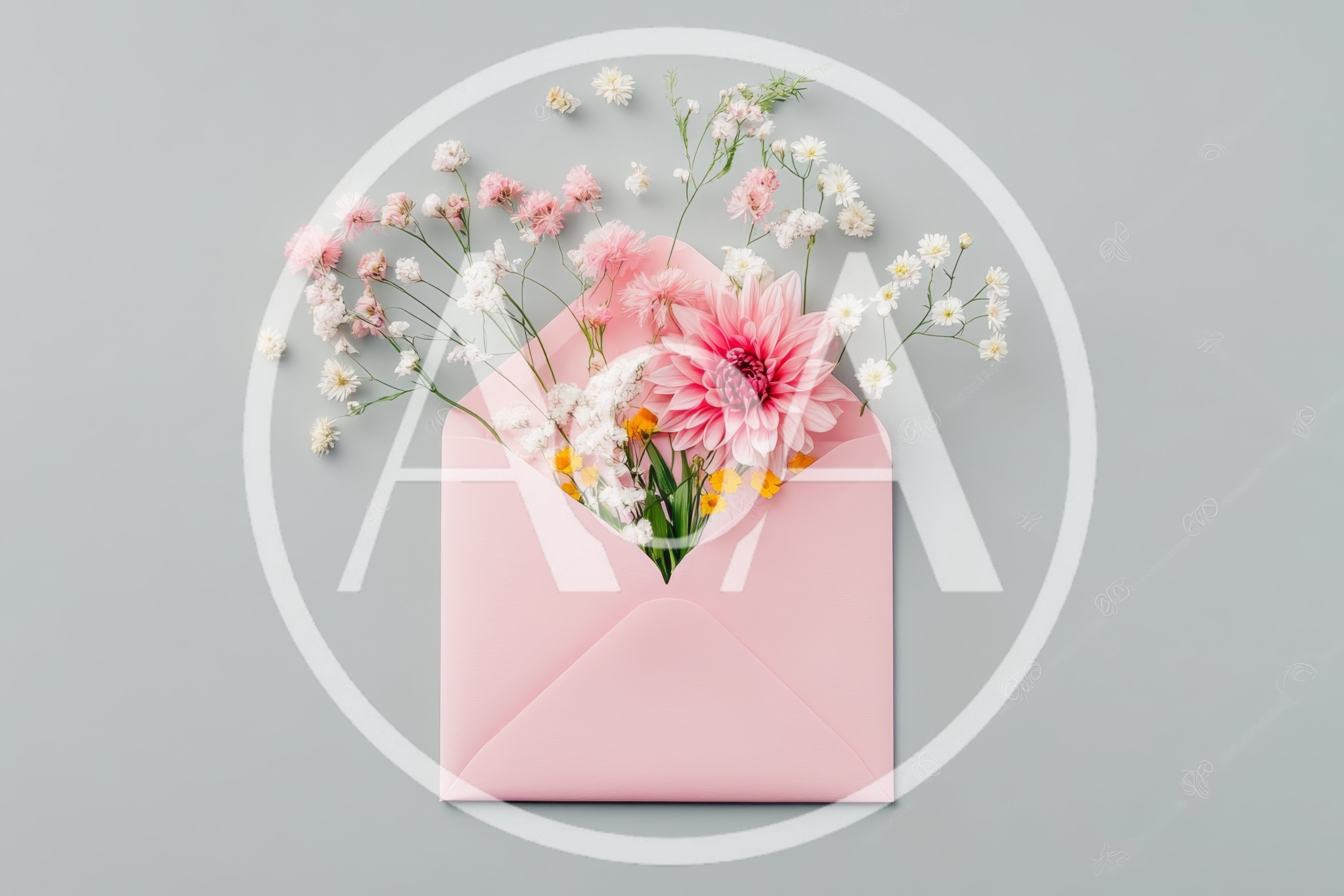 Pink Envelope Filled With Fresh Spring Flowers
