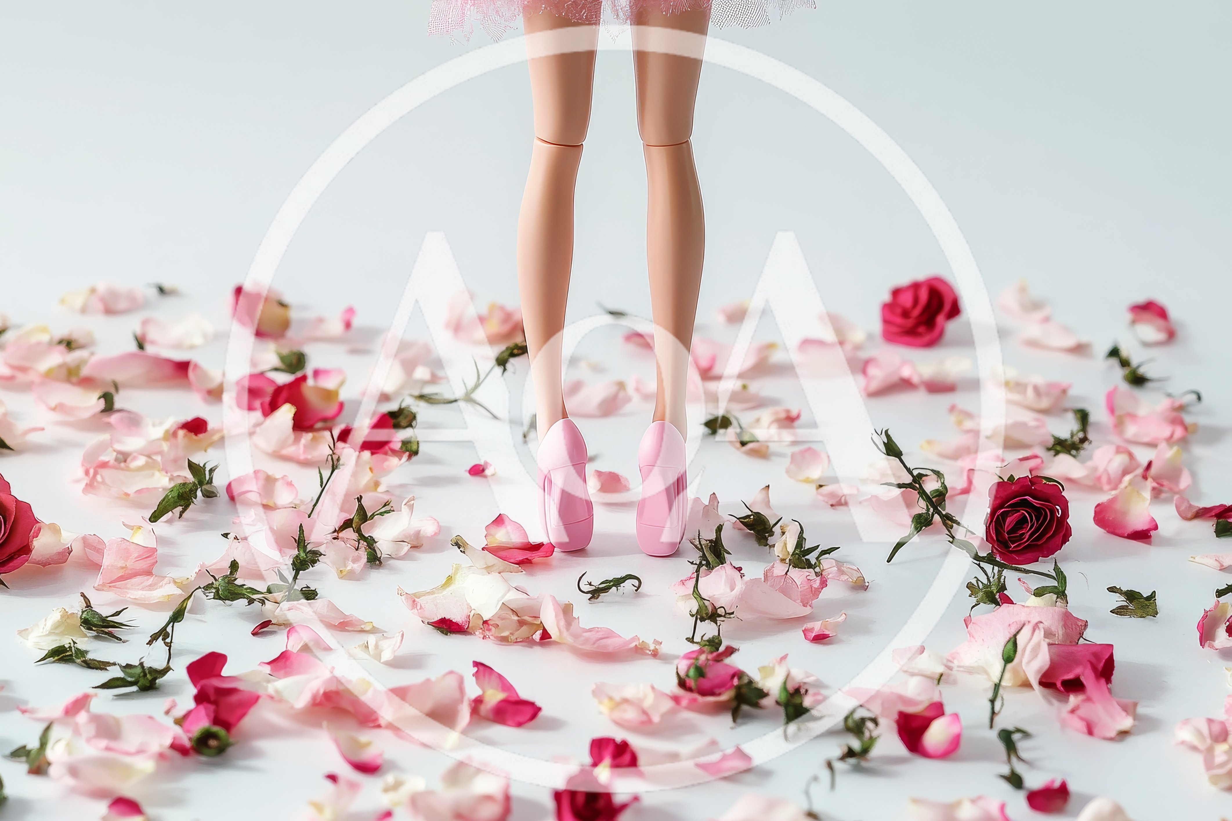 Doll Legs Standing On Scattered Rose Petals