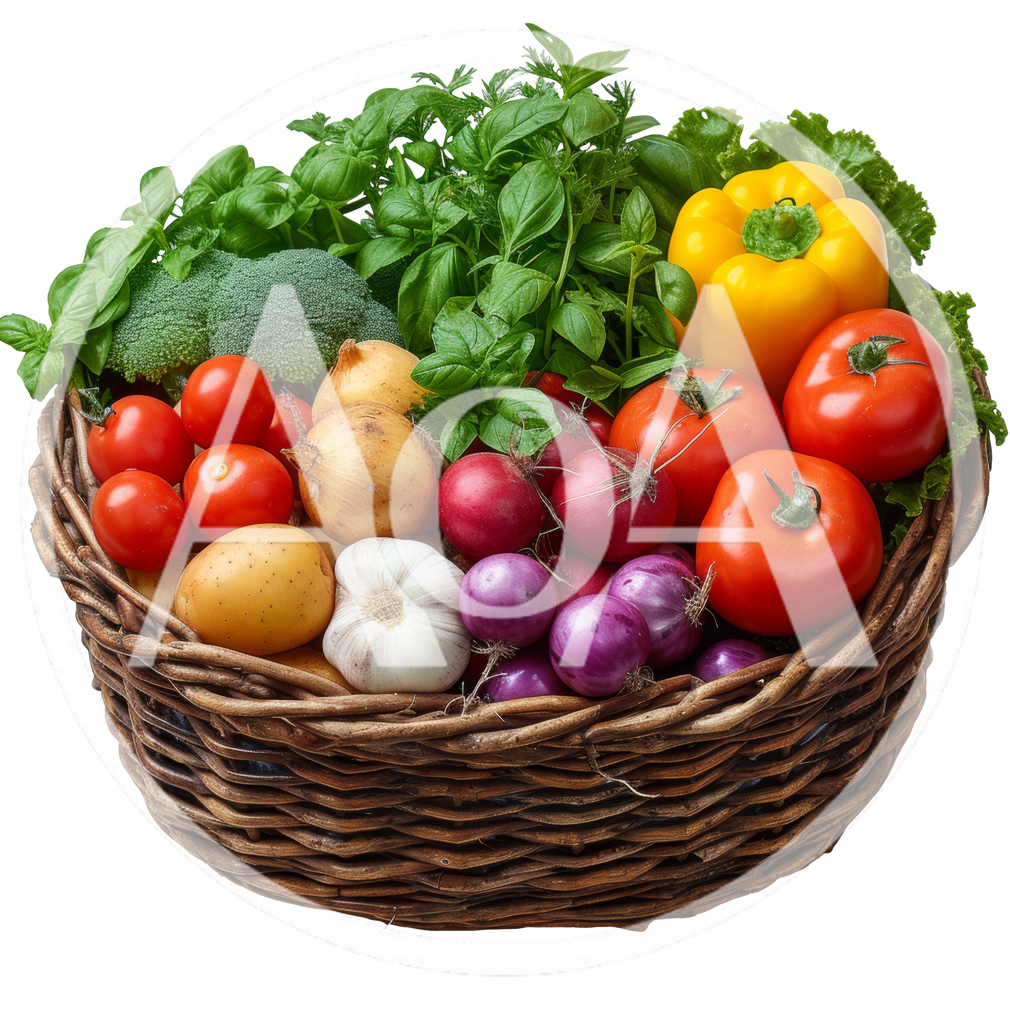 Fresh Organic Vegetables In A Woven Wicker Basket