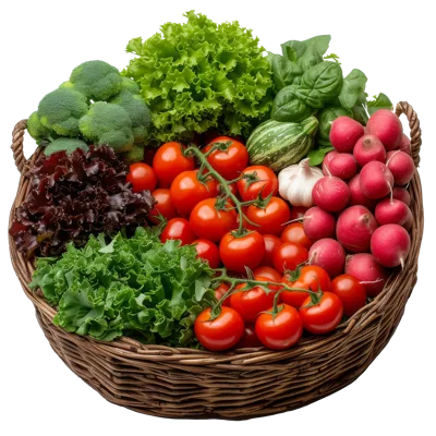 Fresh Organic Vegetables In A Woven Basket
