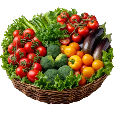 Fresh Assorted Vegetables In A Woven Basket