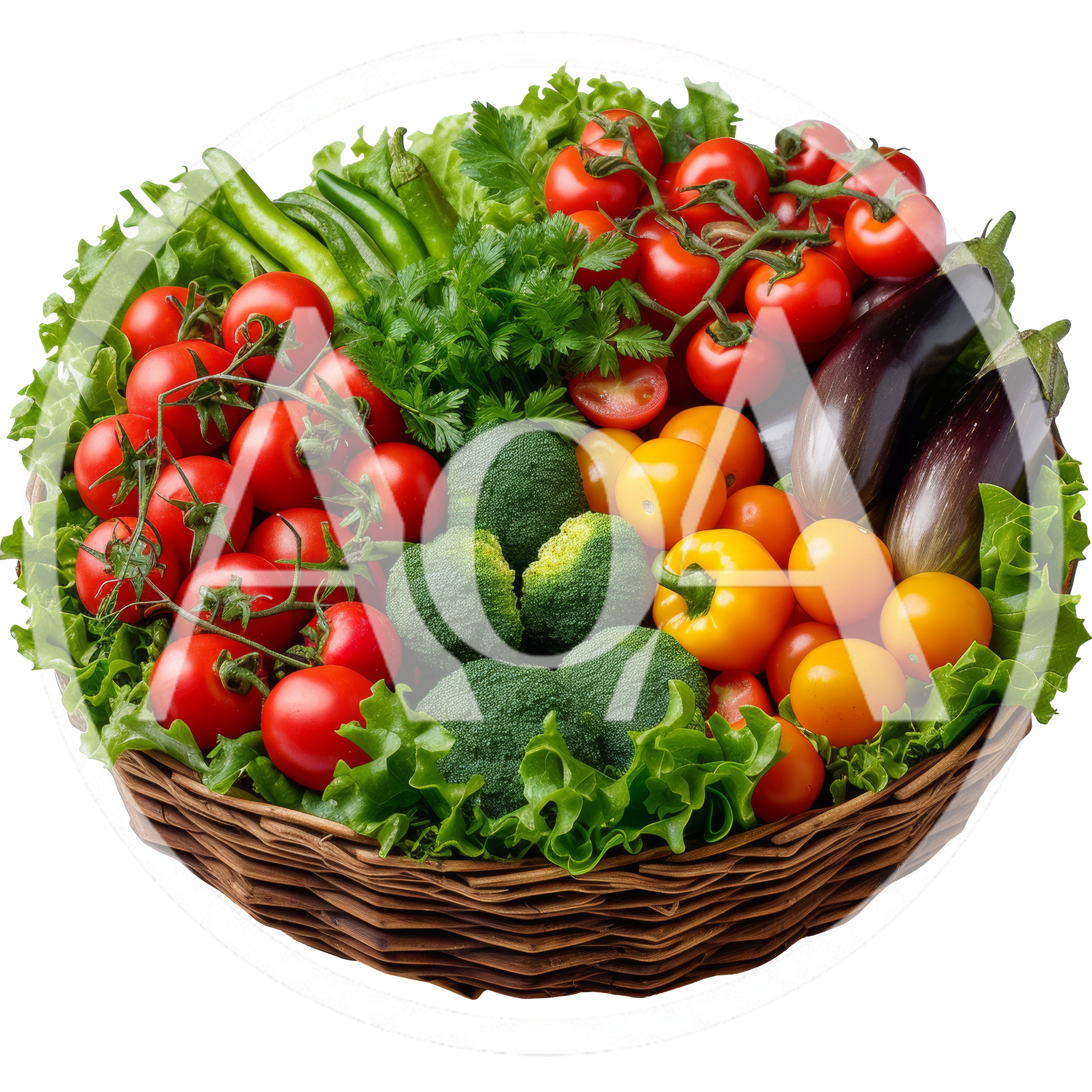 Fresh Assorted Vegetables In A Woven Basket