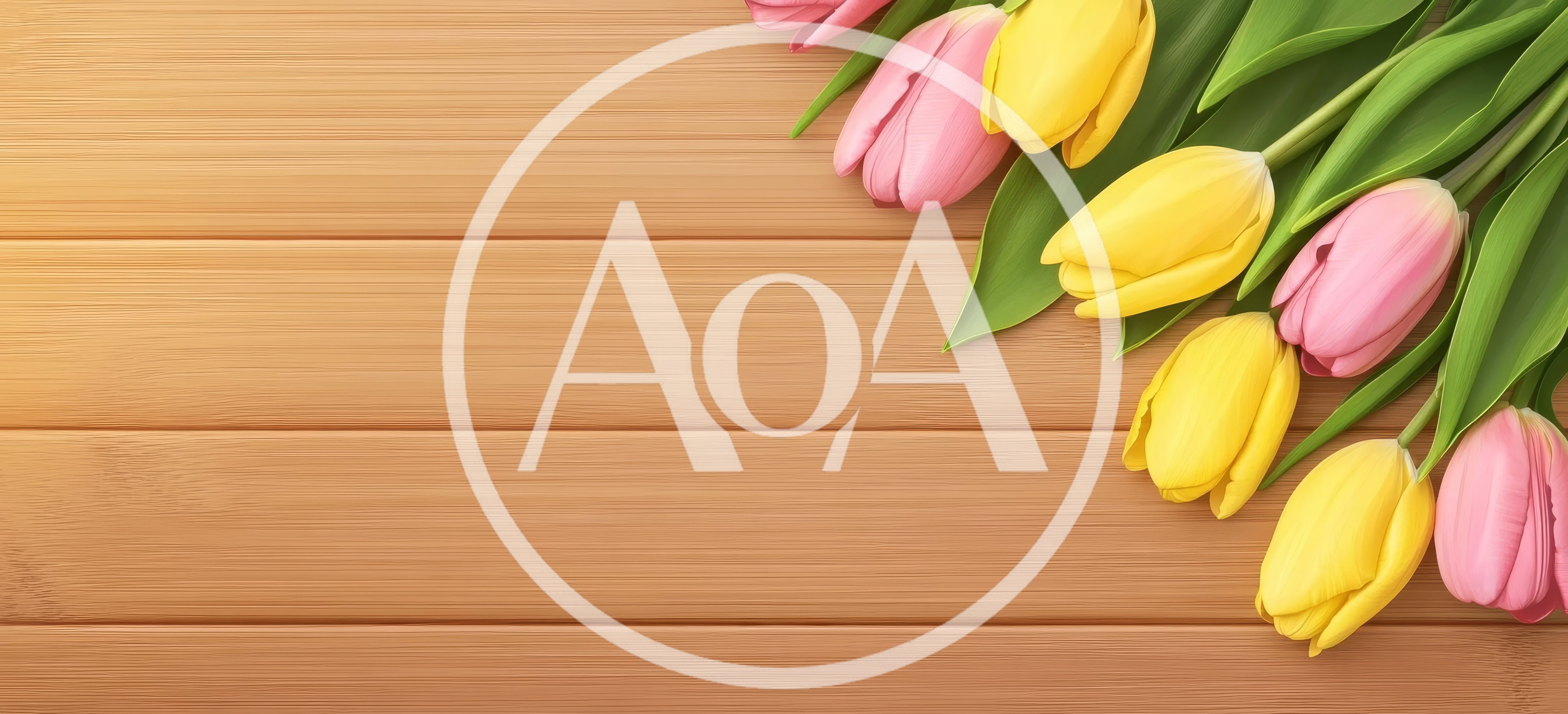 Pink and Yellow Tulips on Wooden Background