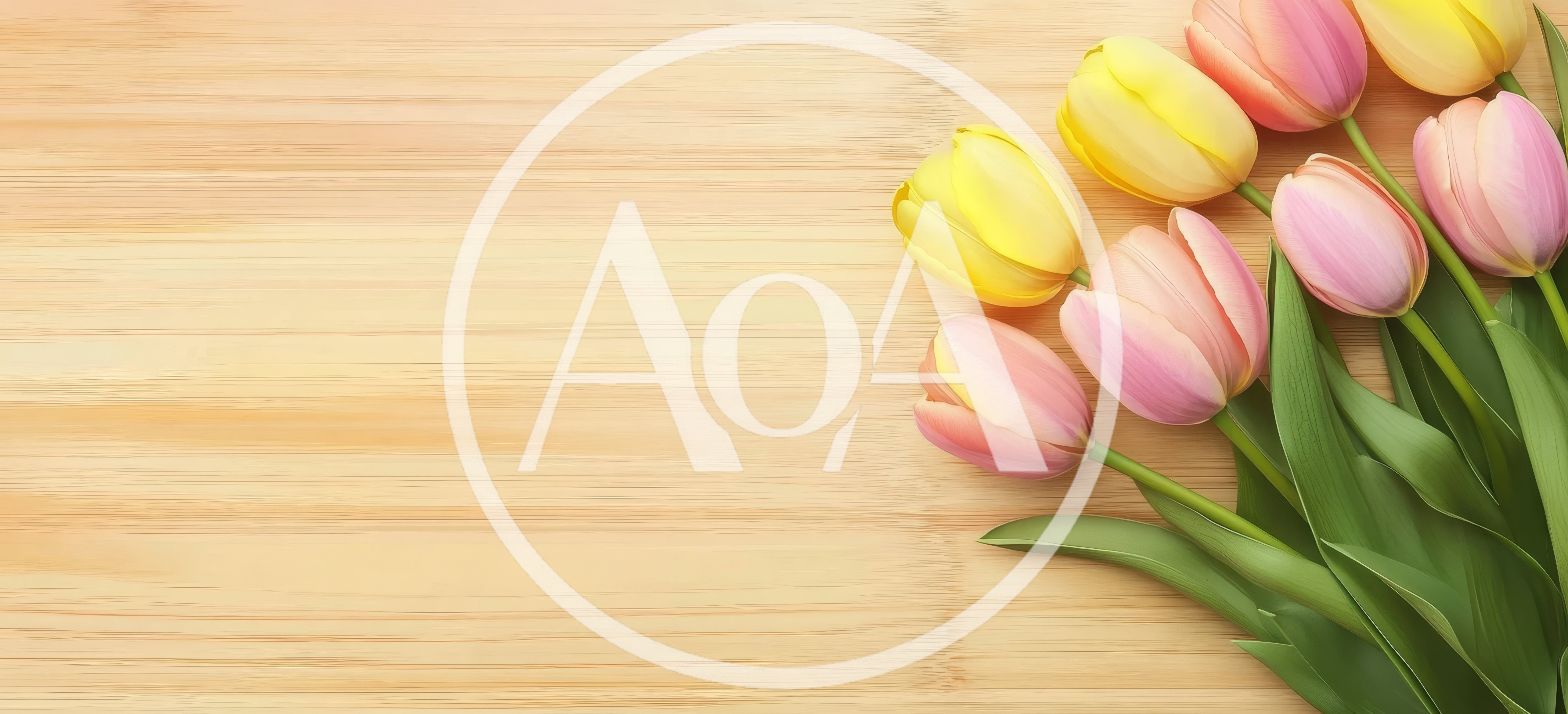 Bouquet Of Pink And Yellow Tulips On Wooden Background
