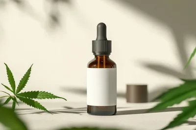 Amber Glass Dropper Bottle With Cannabis Leaves