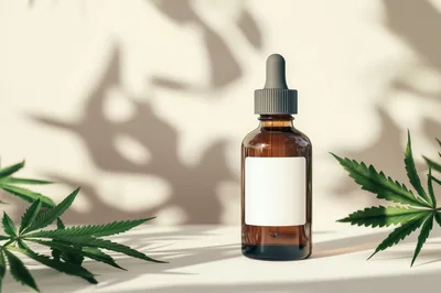Amber Glass Dropper Bottle With Cannabis Leaves