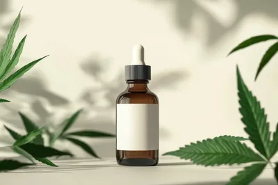 Amber Glass Dropper Bottle With Cannabis Leaves
