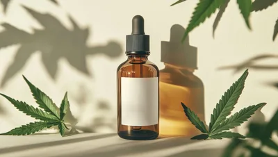 Amber Glass Dropper Bottle With Cannabis Leaves