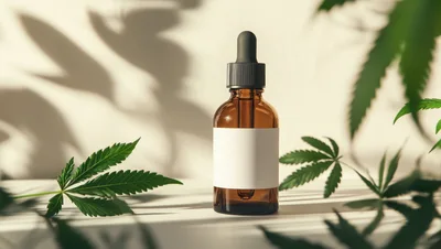 Amber Glass Dropper Bottle With Cannabis Leaves