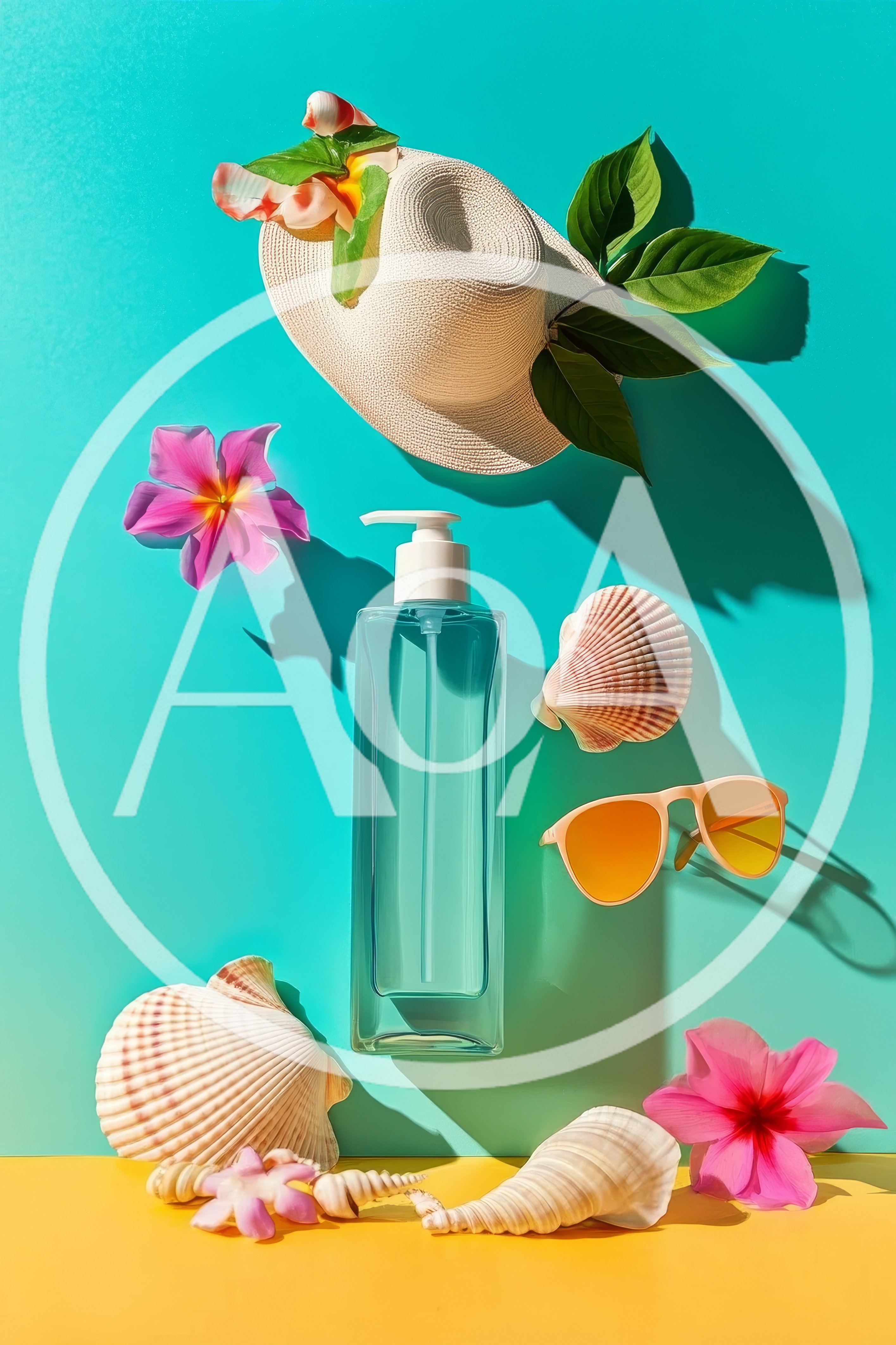 Summer Skincare Product Flat Lay With Beach Accessories