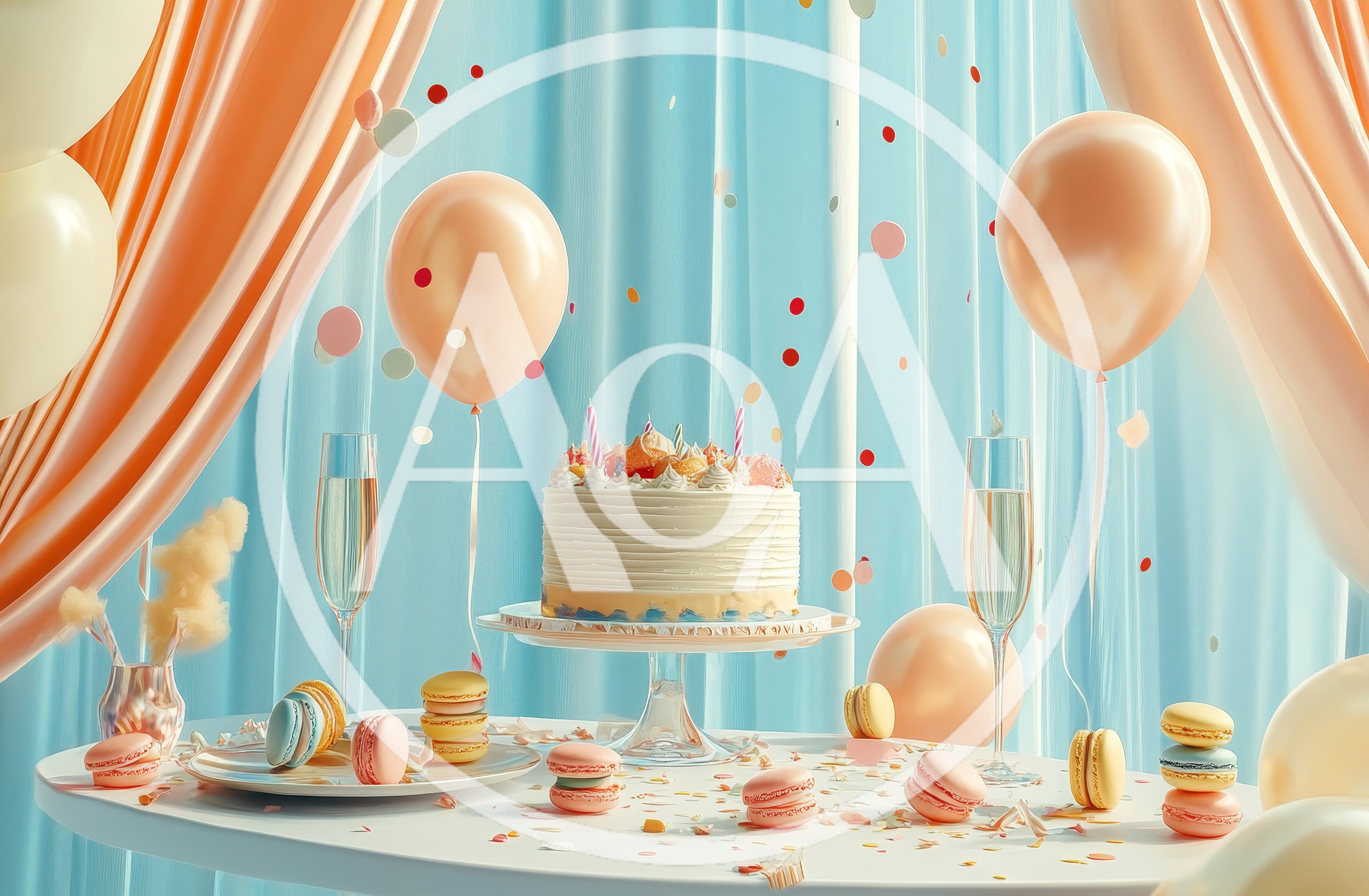 Birthday Celebration Table With Cake And Macarons