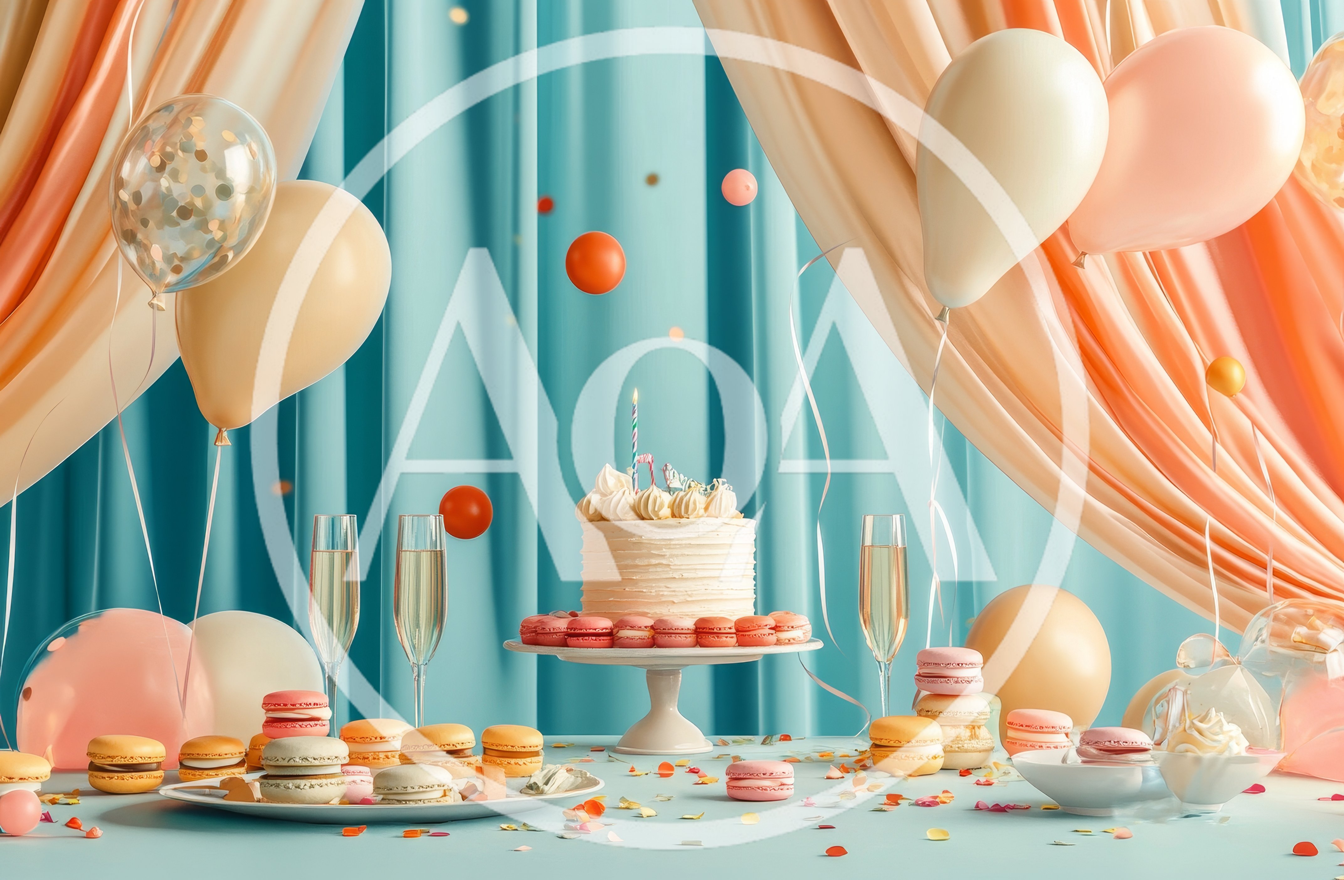 Birthday Celebration Table With Cake And Macarons
