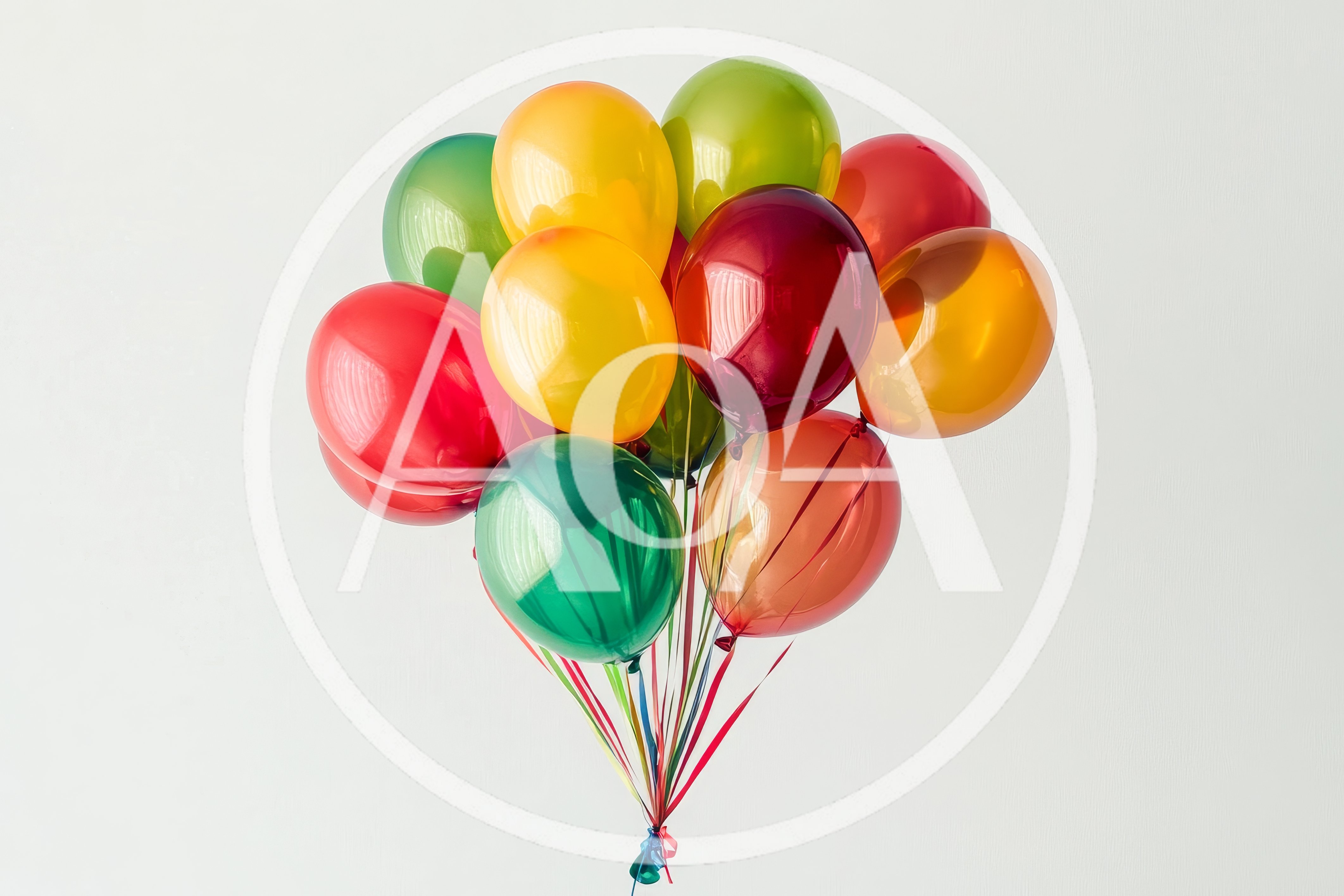 Bunch of Colorful Helium Balloons Against White Background