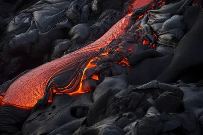 Molten Lava Flowing Over Volcanic Rock