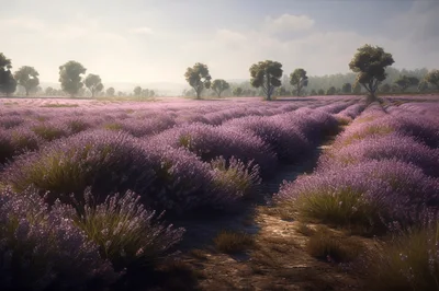 Vast Lavender Field Under Soft Morning Sunlight
