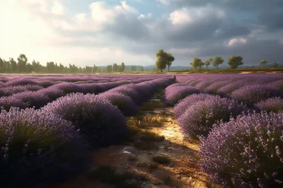 Vibrant Lavender Field Under A Dramatic Cloudy Sky