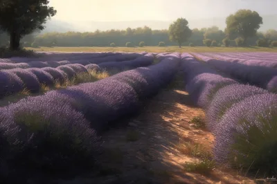 Rows Of Blooming Lavender In A Sunny Field