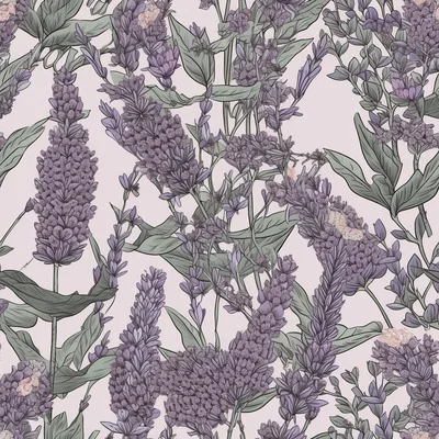 Seamless Pattern Of Hand Drawn Lavender Flowers