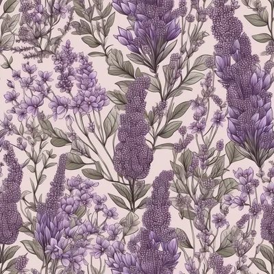 Seamless Floral Pattern With Purple Lavender And Lilac