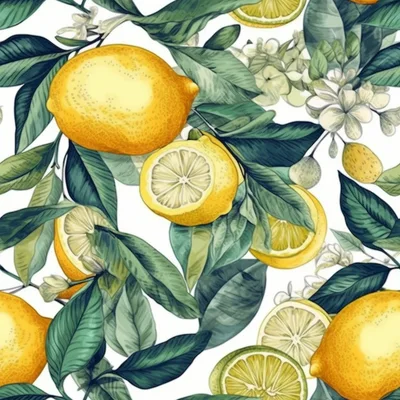 Seamless Pattern Of Fresh Lemons And Green Leaves