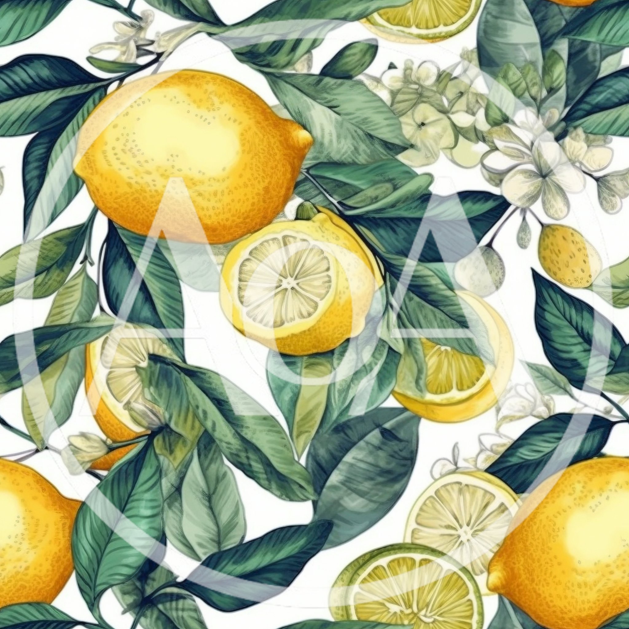Seamless Pattern Of Fresh Lemons And Green Leaves