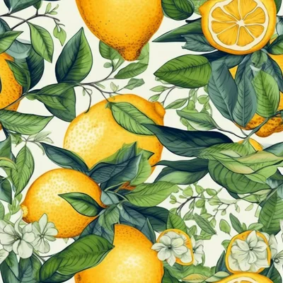 Seamless Pattern Of Fresh Lemons And Blossoms