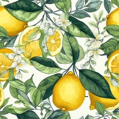 Seamless Pattern With Lemons And Blossoms